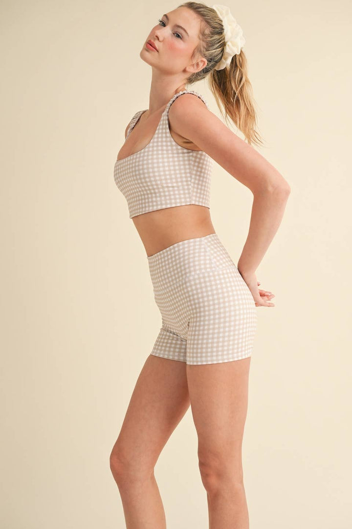 Gingham Print Ruched Bra Top