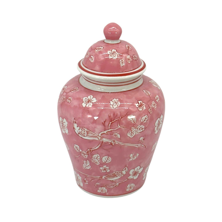 Pink & White Ceramic Chinoiserie Jar 12"