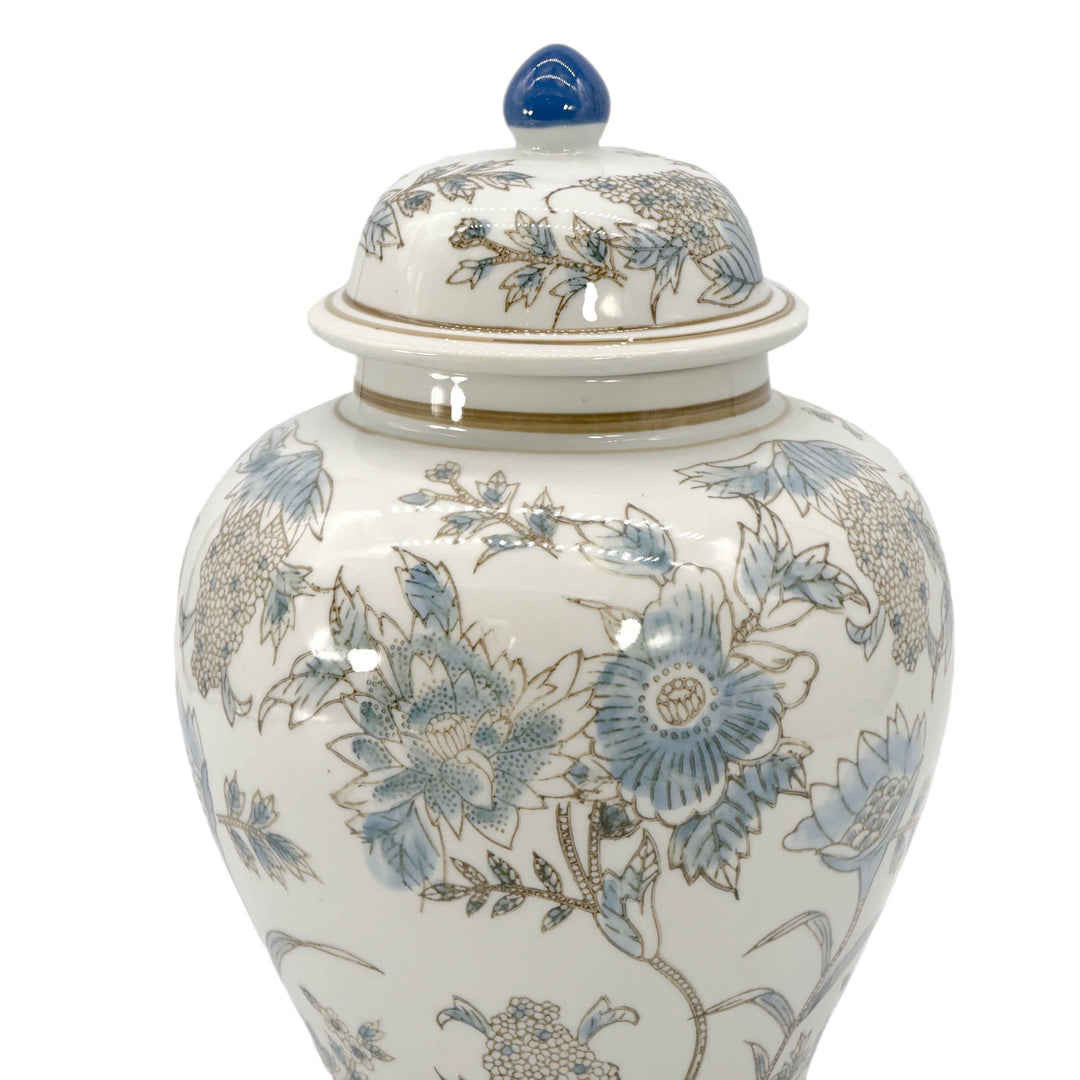 Floral Chinoiserie Ceramic Ginger Jar 12"