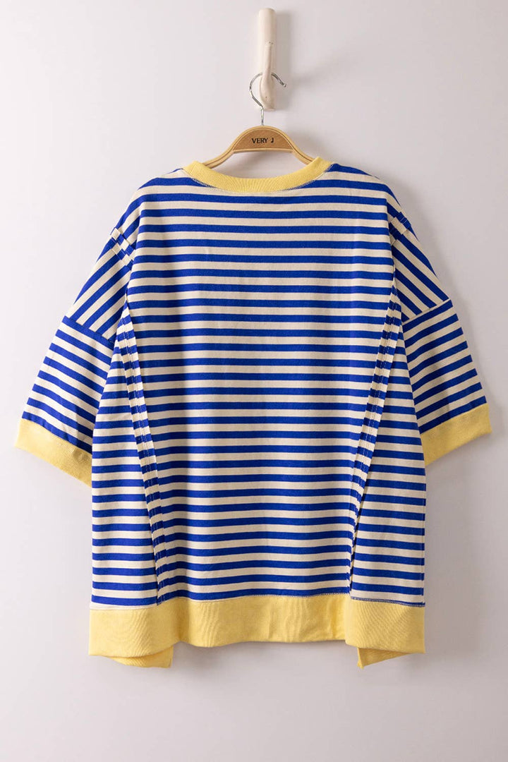 Striped Color Block Lounge Blue Cream Set