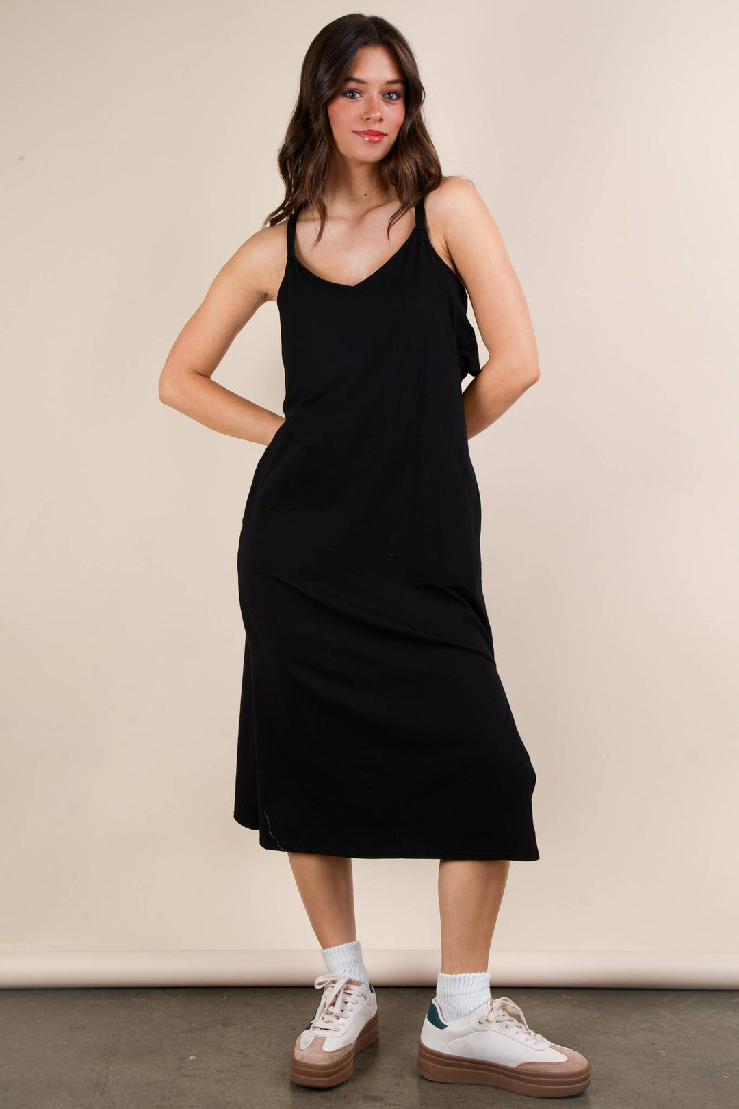 ND31605-V-Neck Sleeveless Casual Comfy Midi Dress