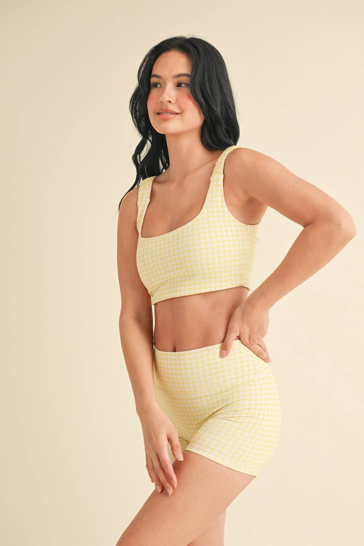 Gingham Print Ruched Bra Top