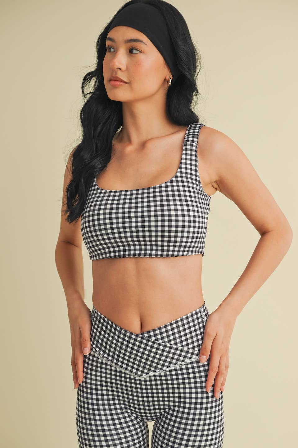 Gingham Print Ruched Bra Top
