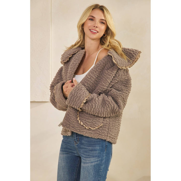 Texture Sherpa Peterpan Collar Short Jacket