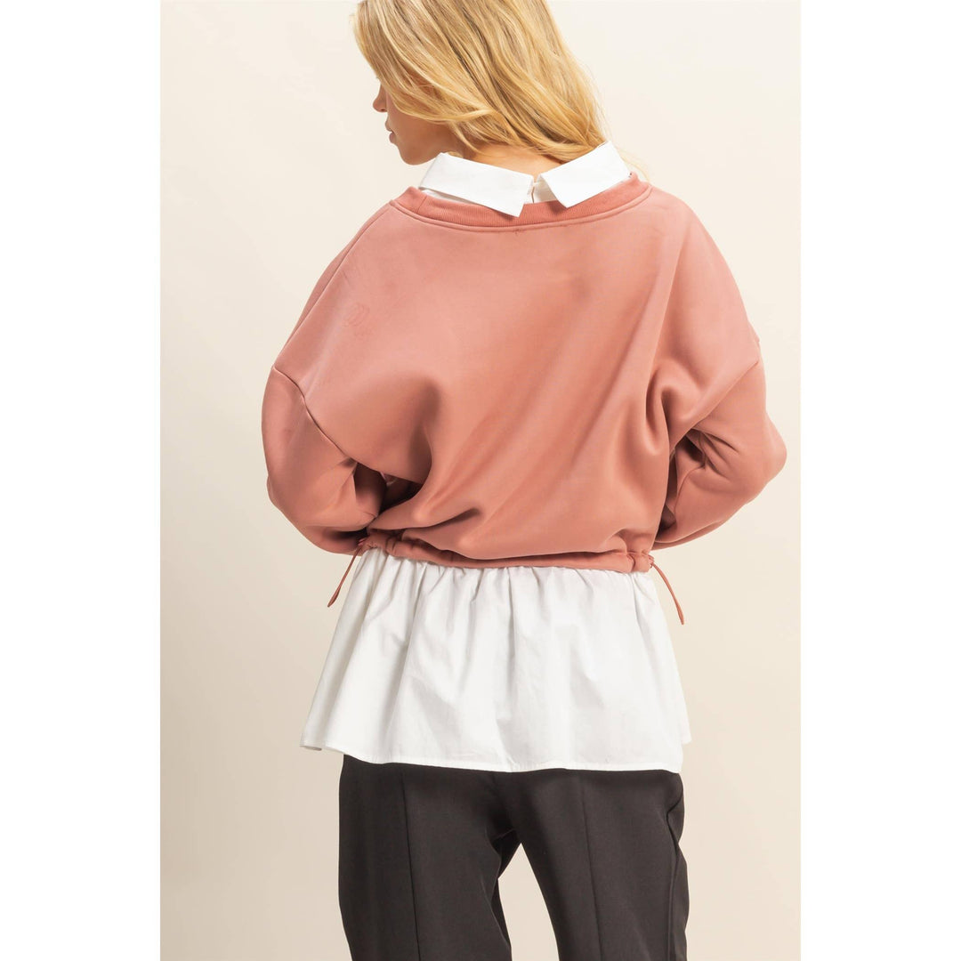 Collared Mixed Media Sweatshirt