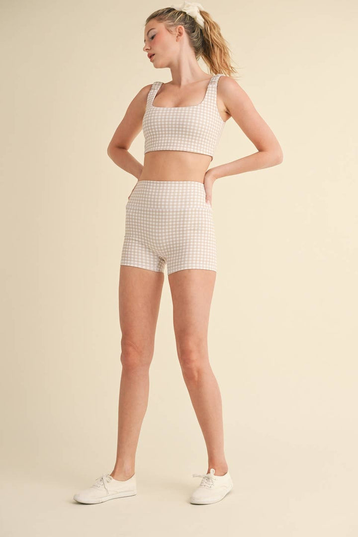 Gingham Print Ruched Bra Top