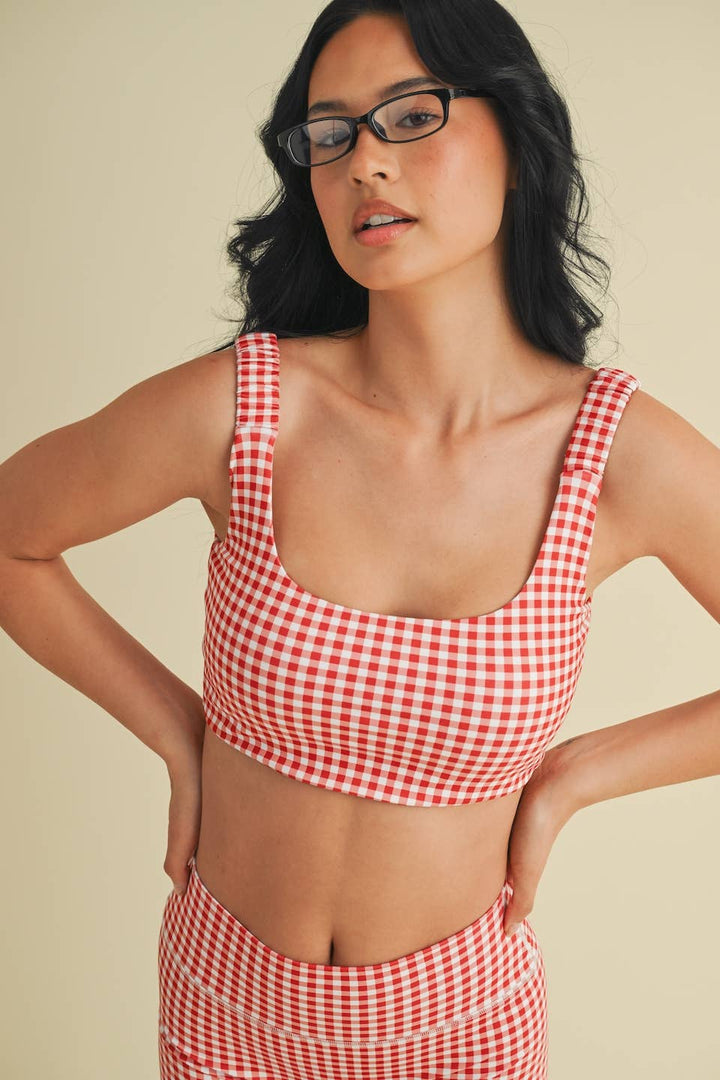 Gingham Print Ruched Bra Top
