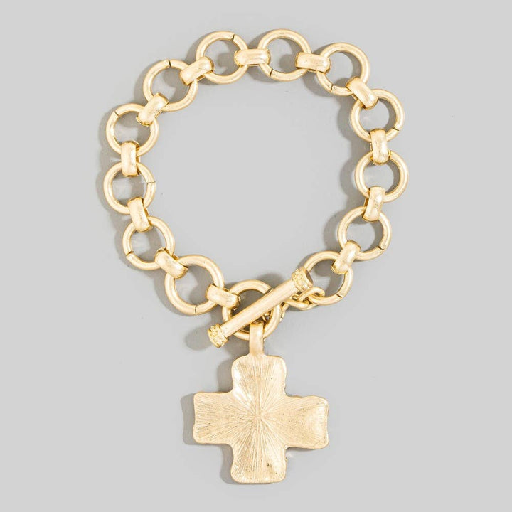 Hammered Cross Toggle Chain Bracelet