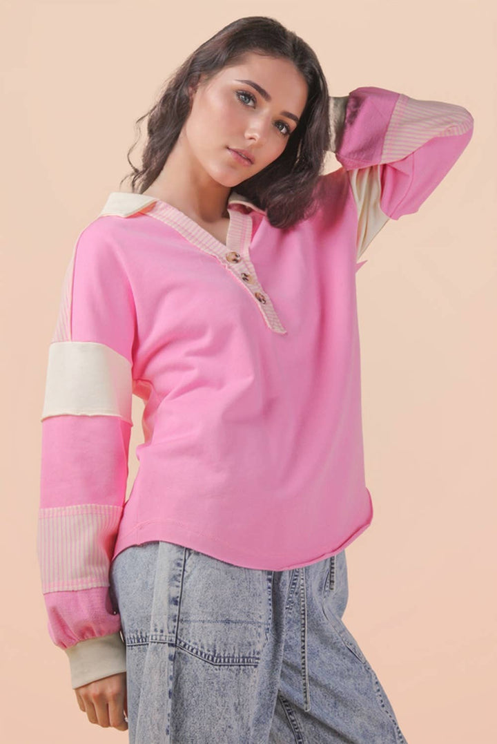 Very J Color Block Oversized Casual Knit Top