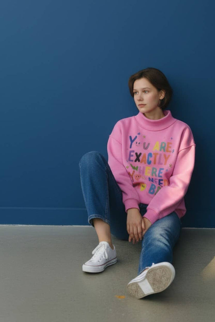 Reversible Graphic Mock-Neck Crop Sweatshirt