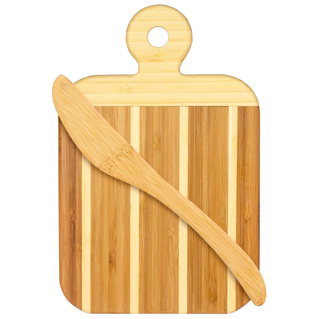Striped Paddle Cutting Board and Spreader Knife Gift Set