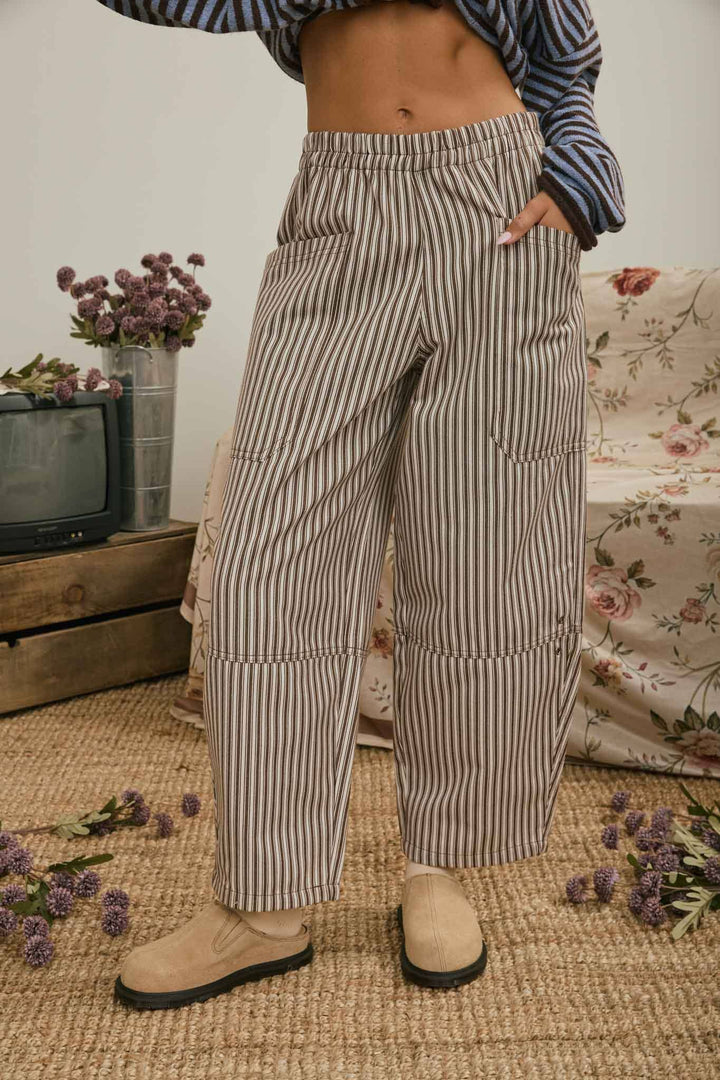 STRIPE POCKET DETAIL WIDE LEG PANTS Berry
