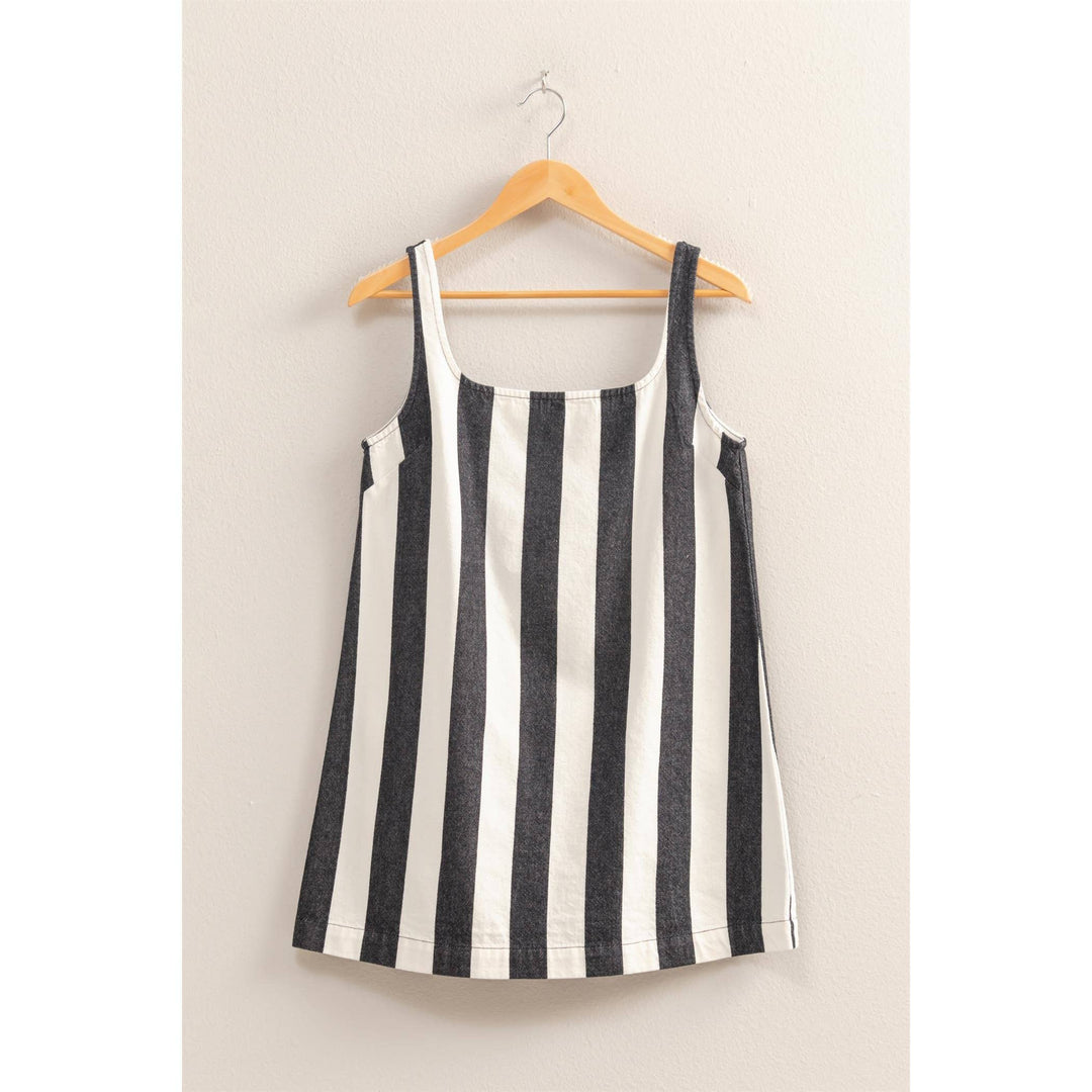 DZ25E182-Striped Square Neck Woven Mini Dress