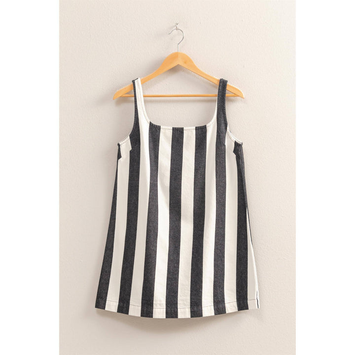 DZ25E182-Striped Square Neck Woven Mini Dress