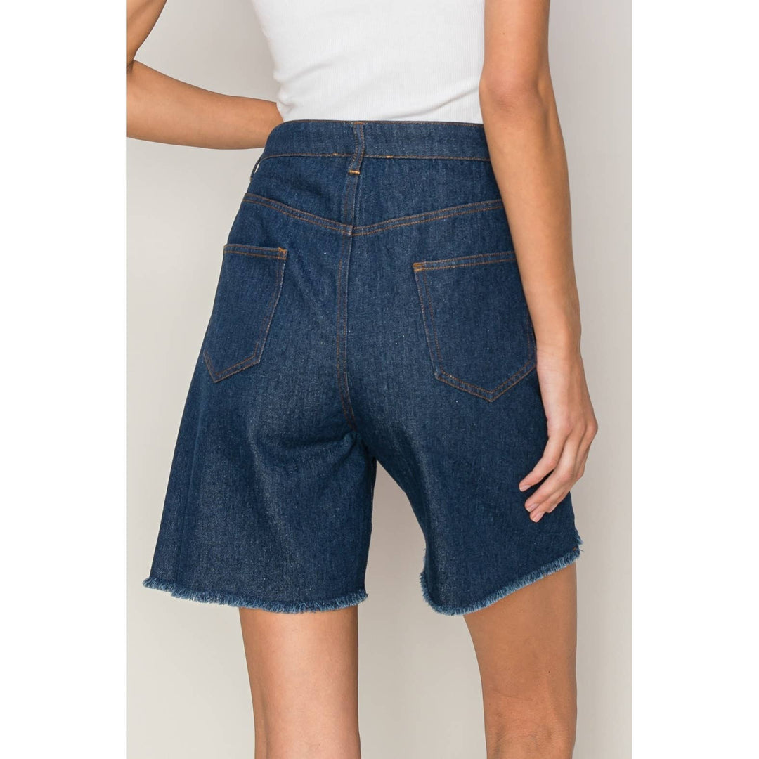 HF24C616-Distressed Bermuda Denim Shorts