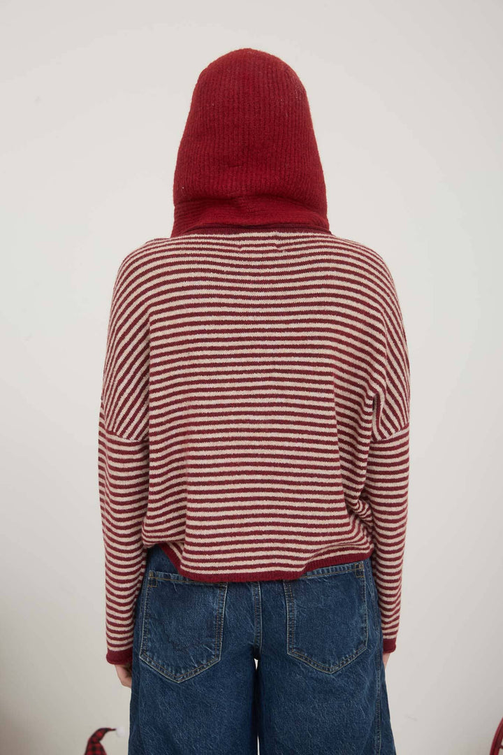 STRIPE RAW EDGE DROP SHOULDER KNIT CARDIGAN