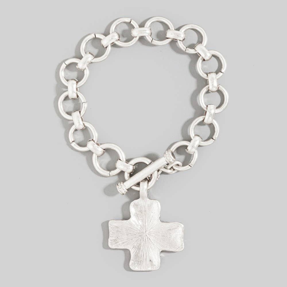 Hammered Cross Toggle Chain Bracelet
