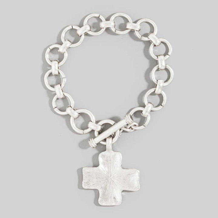 Hammered Cross Toggle Chain Bracelet